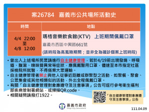 嘉義市瑪格KTV外場員工確診，市府公布高風險時段／嘉義市府提供