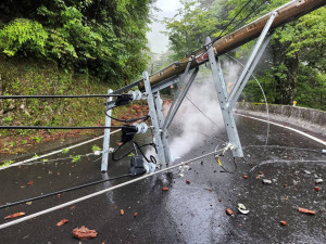 台8線106k大禹嶺路段樹木及電桿倒塌，造成道路雙向阻斷。