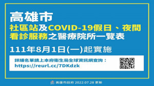 ▲高市8月1日起，調整社區站及合約院所看診時段。