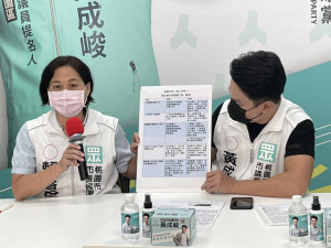 賴香伶與桃園區議員候選人黃成峻召開記者會，要求市府改善工程品質，市長、議員要「讓認真的來」、做對的事。