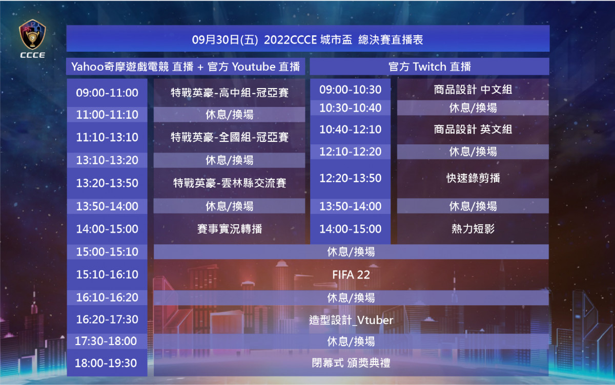 CCCE總決賽直播賽程表2。（表／主辦單位提供）