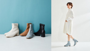 日系女鞋品牌簡約縫線方頭粗跟彈力靴，原價4,680，週年慶特價1,200。（圖／ORiental TRaffic提供）