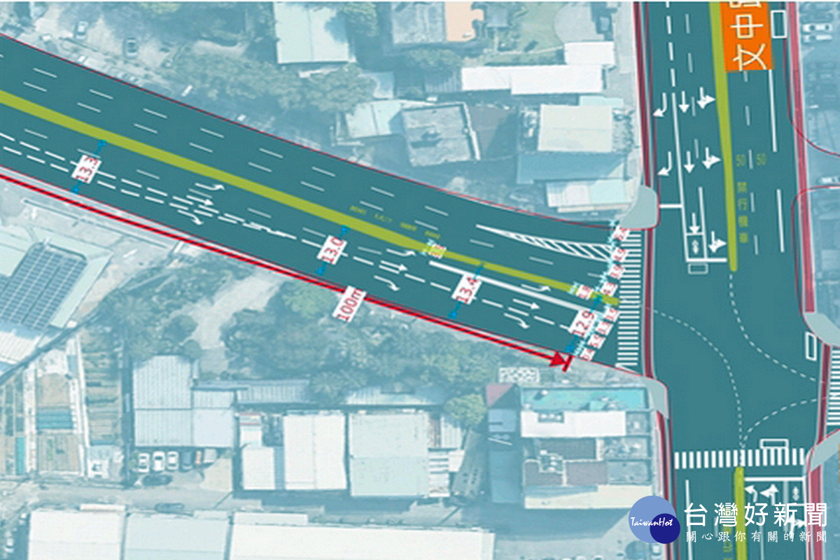 桃園區大興西路與文中路口改善前示意圖。