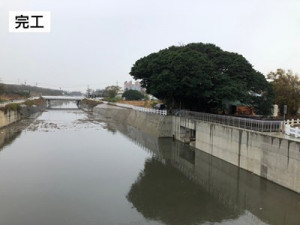 完工臨時土石堤已移除及通水分流孔口堰完成施工及分流