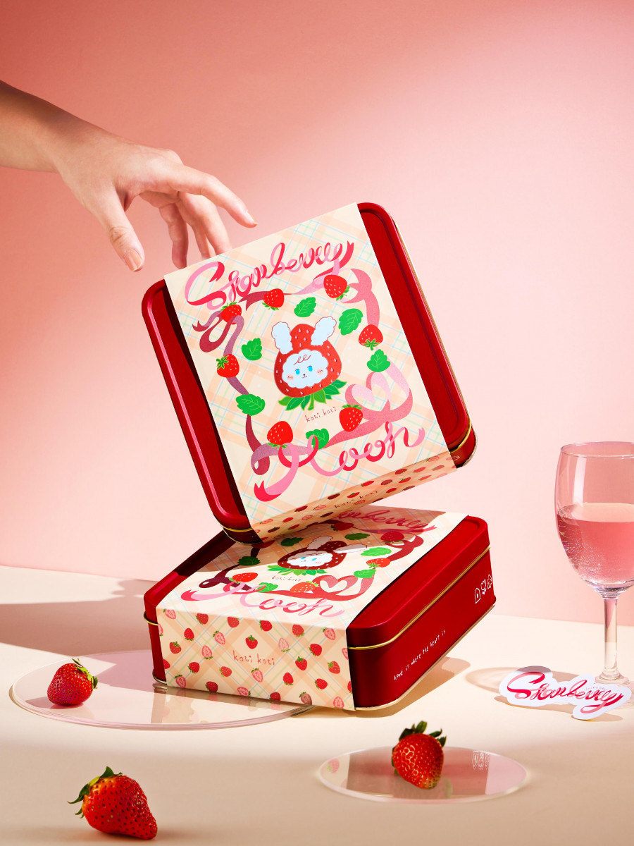 Koti Koti家家中秋節祭出限定版禮盒，以草莓粉紅色系及兔兔角色為主視覺，為中秋佳節增添可愛氣息。（圖／業者提供）