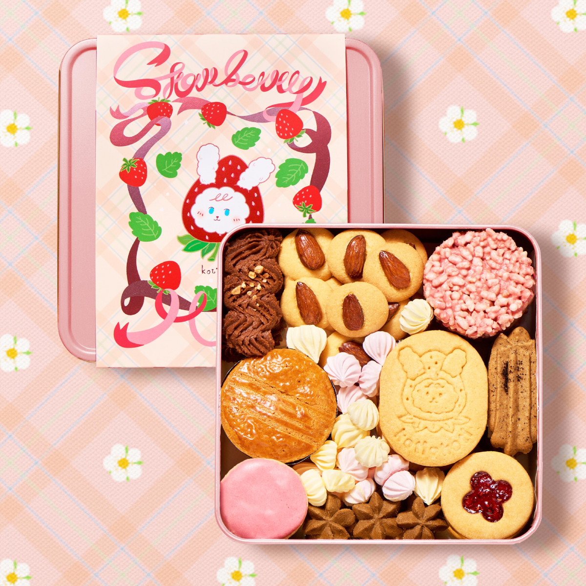 Koti Koti家家中秋限定禮盒，內含多達十種風味的餅乾糖果，配合「草莓風暴」主題，特別添加全新研發的兩款草莓口味。（圖／業者提供）