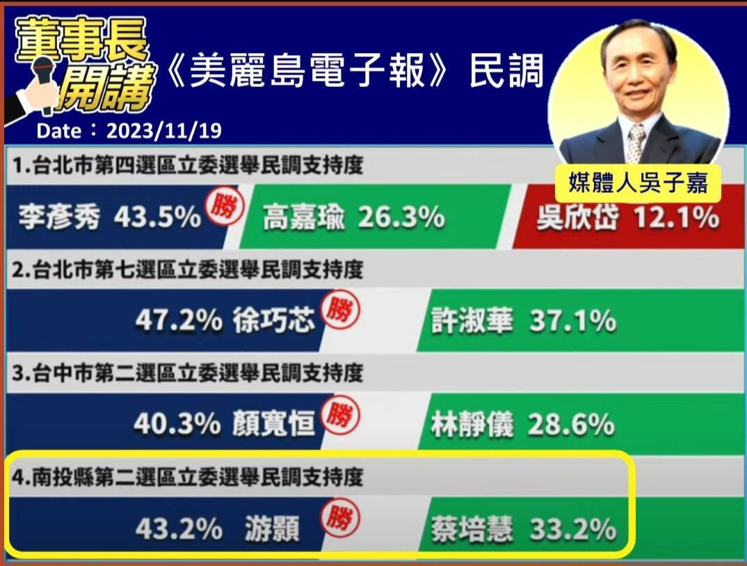 4選區立委選戰《美麗島》民調曝　艱困選區藍軍小雞打趴綠將？