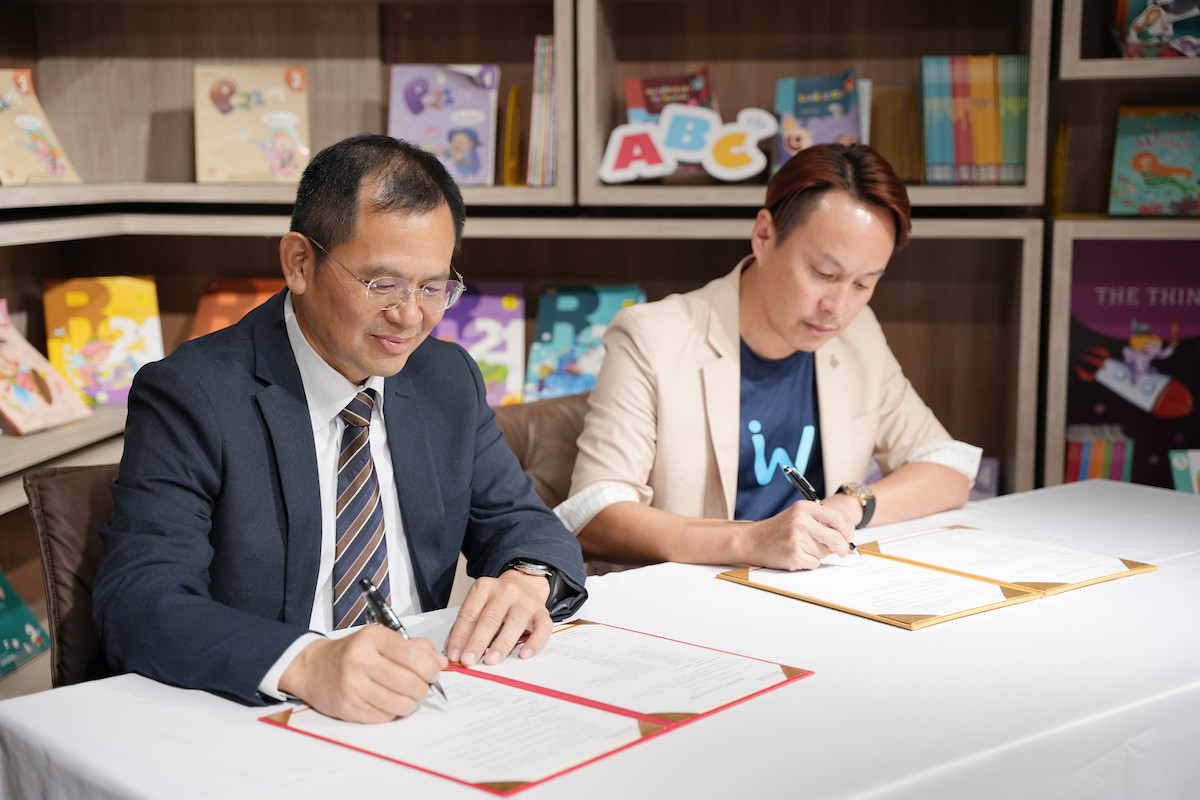 六書堂數位學習旗下兒童英文品牌Wuwow Junior與敦煌教育集團簽約儀式，宣布正式合作。（圖／六書堂提供）