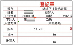 檢警查獲總統大選簽賭登記單。