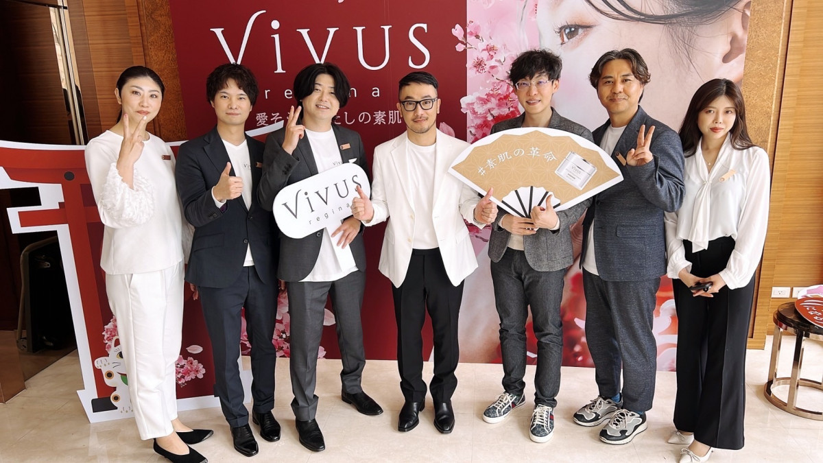 （左）Vivus技術指導麻生川結城，Vivus盧冠名 副社長，Vivus兵頭慎也大師，Vincent老師，賦真妍專科診所陳建名院長，Vivus朴河東社長，Vivus崔千愛總監。