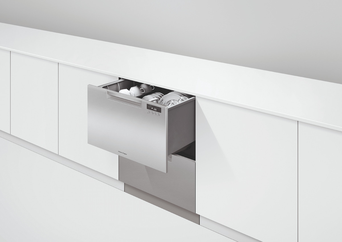 擁有世界多國專利的菲雪品克「抽屜式洗碗機」，使用完免開門，可直接當儲碗櫃使用。