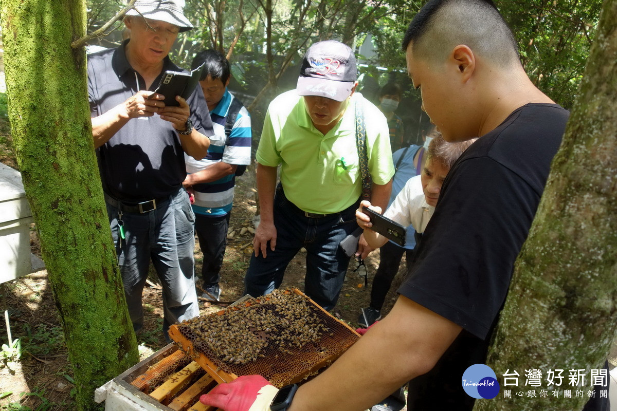 講師介紹蜂巢內巢片密度應隨氣溫略微調整及減緩寒害方式。（圖/林業保育署南投分署提供）