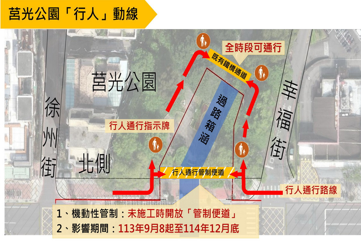 中壢運動園區滯洪池工程施作公園人行動線圖。