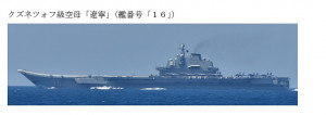 中共海軍遼寧號航空母艦。（圖／翻攝自日本防衛省統合幕僚監部官網）