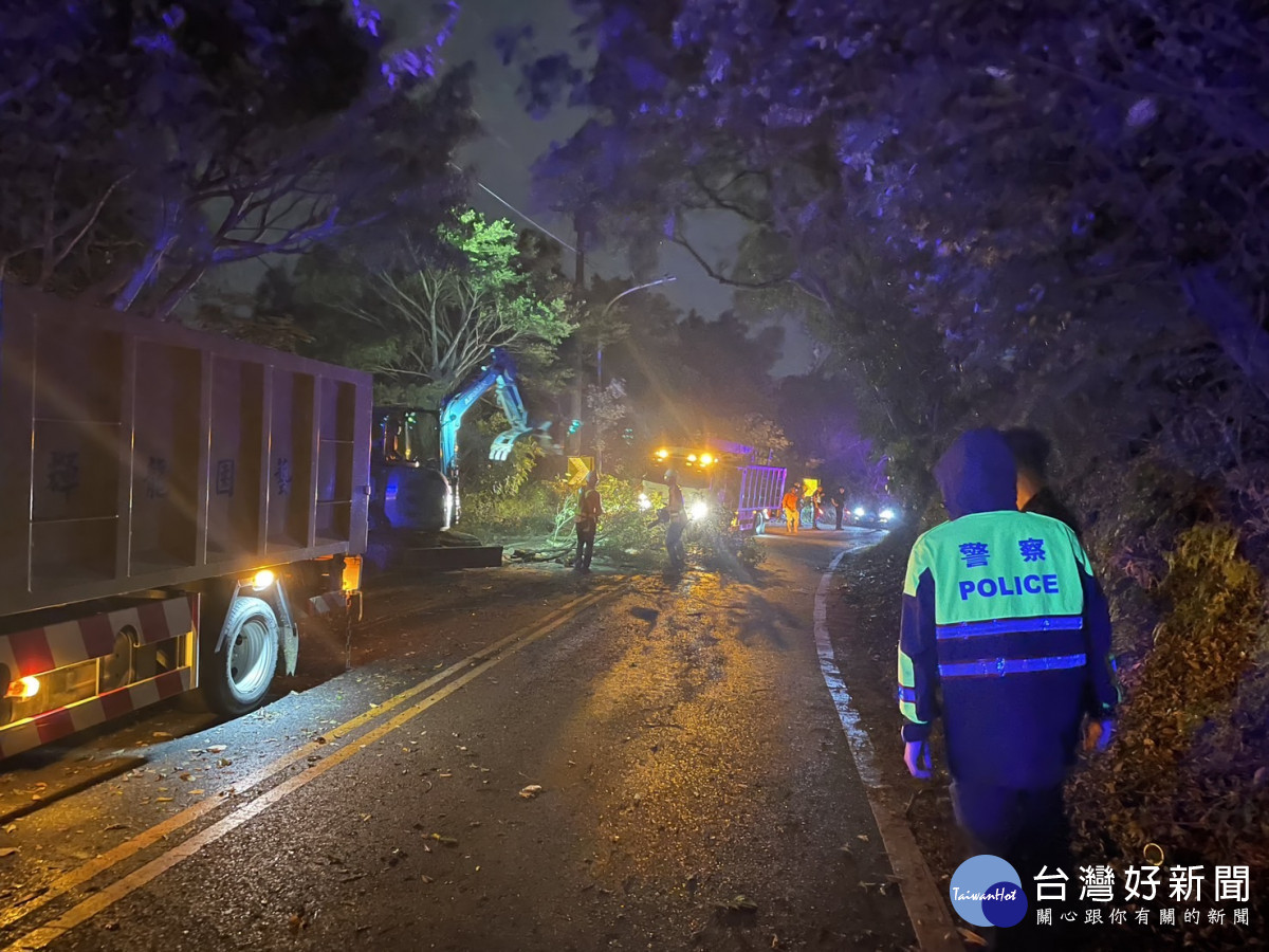 颱風逼近路樹倒塌，警方迅速處理恢復通行。