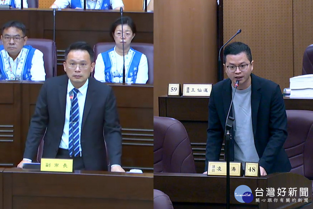 針對醫療廢水中的抗生素管控，桃園市議員凌濤質詢副市長蘇俊賓。