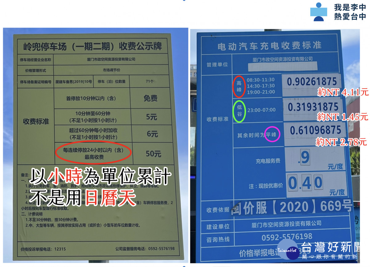 李中以廈門停車以小時收費模式值得借鏡。