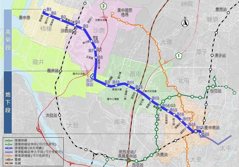 中捷藍線路線示意圖