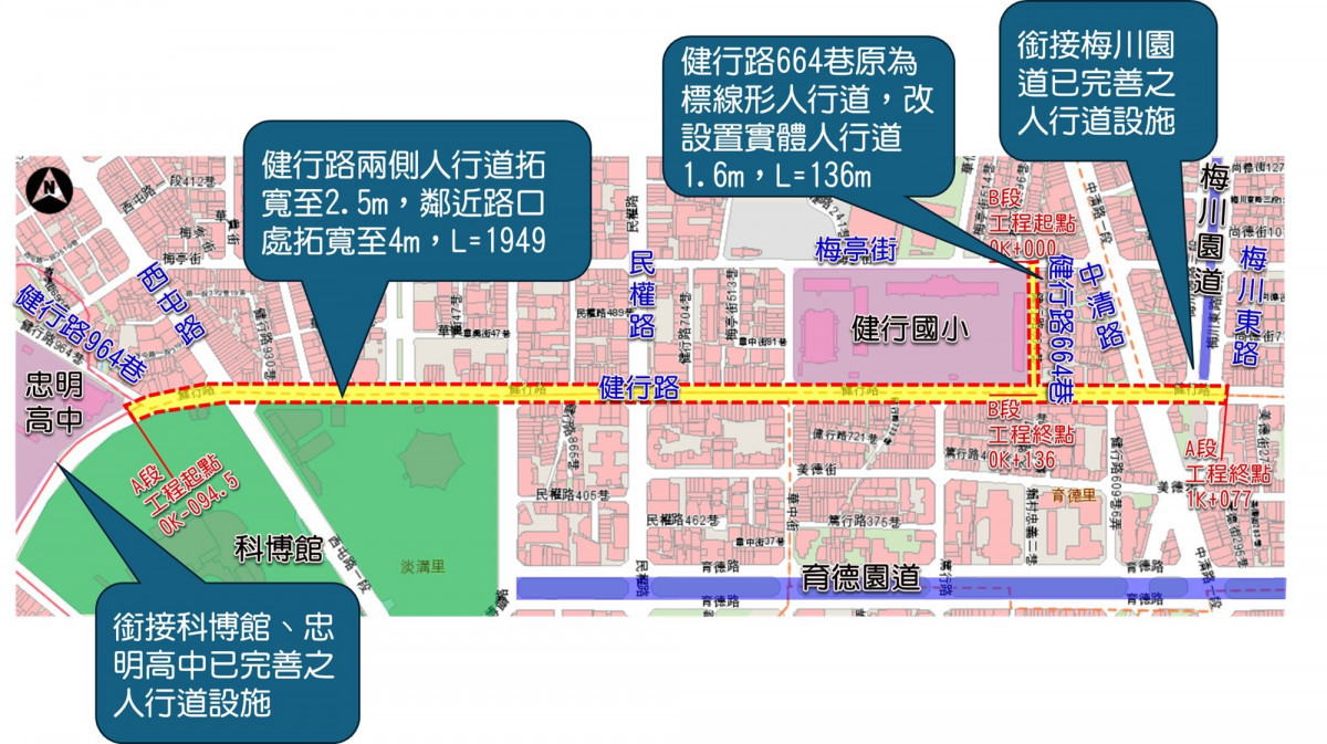 健行國小校園周邊通學道路及人行道改善工程施工範圍