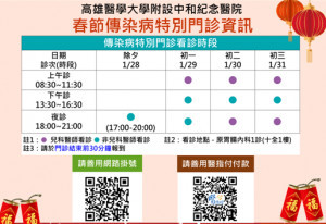 ▲高醫春節期間營運表。