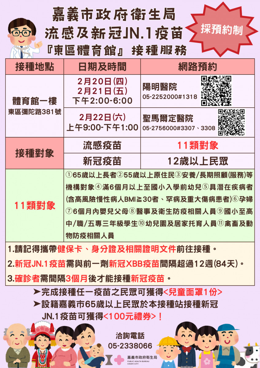 嘉義市流感及新冠JN.1疫苗接種服務／嘉義市府提供