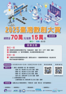 ▲「2025臺灣數創大賞」強勢登場總獎金高達70萬元，邀青年齊挑戰數位未來。