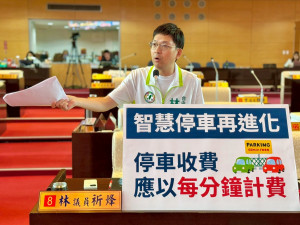 民進黨市議員林祈烽對民營停車場亂象提出質詢。
