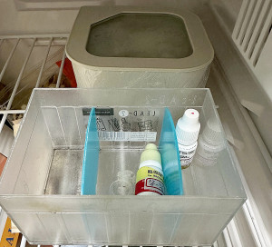 藥品應與食物分開存放，並有專屬擺放位置；瓶身上標註開瓶日期，並隨時檢查有無過期