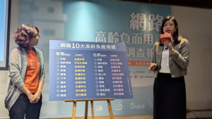 圖／弘道基金會攜手網路溫度計公佈「網路高齡負面用語」前十大排行，結果顯示，「高齡駕駛」與「詐騙」是最常出現的負面語句。