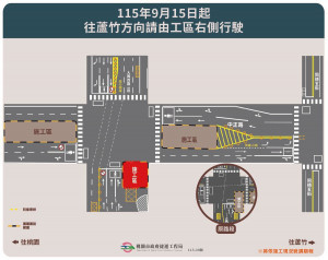 捷運綠線桃園區中正路大興西路口車道改道資訊
。