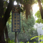 台中的公園早在2012年解禁寵物入園，西區一處公園禁犬告示至今仍未撤除，引發民眾質疑。（圖/陳招宗攝）