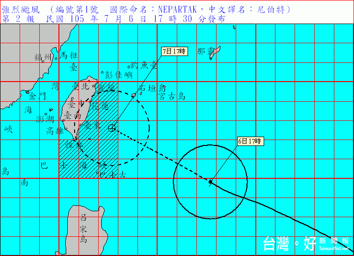 強颱尼伯特持續進逼　今晚20時半發布陸警（圖／中央氣象局提供）