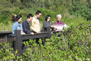 大安區長周琇茹昨日率領課室幹部視察紅樹林自然生態園區，海墘里

長王勝宗介紹園區景色及生態。（記者陳榮昌攝）