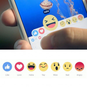 Facebook在2016年的2月24日推出「大心」、「哈」、「哇」、「嗚」、「怒」等5種情緒的表情符號，讓使用者自由表達發文的回應心情。( 圖／Fickr We Are Social )