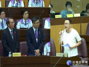 針對桃園捷運公司營運及財務狀況，桃園市議員楊朝偉質詢桃捷公司董事長劉坤億、總經理陳凱凌。
