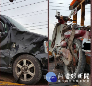 農婦騎機車未戴安全帽，與自小客車發生擦撞，婦人送醫宣告不治。（記者陳昭宗拍攝）