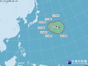 中央氣象局21日表示，今年第五號颱風諾盧（Noru，南韓命名）已在上午8時形成，但路徑往日本方向移動，對台不會有直接影響。（圖／中央氣象局表示提供）