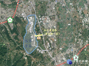 新竹科學工業園區龍潭基地東向聯外道路拓寬工程位置圖。