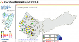 圖說:東北季帶來境外空汙台中市30日上午各區空品變橘色，中市環保局啟動空品不良應變措施，傍晚時分各區空品恢復成黃色普通級。（圖/臺中市政府環保局）