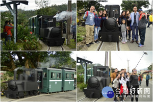 縮小版太平山林鐵小火車鳴笛啟動。（圖／三星鄉公所提供）