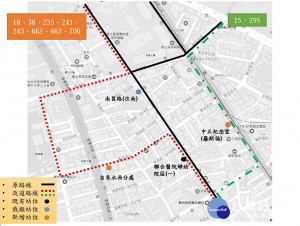 因應捷運萬大線CQ841標LG01站（中正紀念堂）站體工程，台北市南昌路自寧波西街口至南海路口的路段，自1月6日起將改為由南往北方向1線單行車道，有10條行經此路段的公車路線，與2處公車停靠站，也將調整行駛動線及更改停靠站位，敬請用路人、搭乘公車的民眾得注意。（圖／台北市公共運輸處）