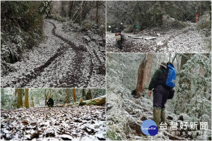 森林護管員在冰封雪飄的環境中守護國有山林。（圖／羅東林管處提供）