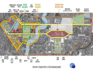 青埔地區都市規劃發展與主要發展軸線區範圍圖。