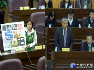 桃園市議員林俐玲針對「毒進校園」問題質詢教育局長高安邦。