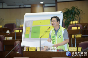 市議員李光達就市2、市3用地用途、公二公園開發案進度提出質詢。(圖／桃園市議會提供)