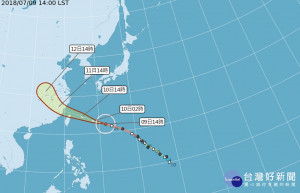 強烈颱風瑪莉亞尚未到，宜蘭縣政府宣佈7月10日上午照常上班上課。（圖／中央氣象局）