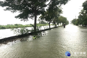 台南雨災，道路和農田成為汪洋大海。(圖/記者黃芳祿攝) 