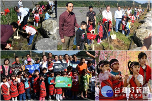 大小朋友到寒溪廣植山櫻。（圖／宜蘭縣政府提供）