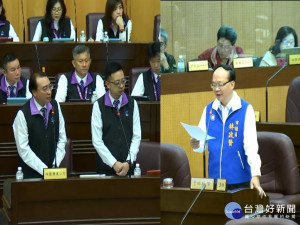 劉坤億(左1)表示，優惠票價實施後運量成長14.4%。除了運量達到預期成長，同時也弭平優惠10元後減收的票箱收入。(圖／翻攝桃園市議會網站)