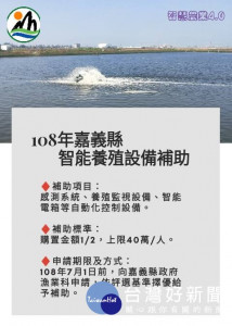 嘉義縣啟動智能養殖漁業補助，七月一日前受理申請